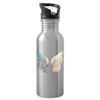 Mirrored pastel angel wings - Water bottle with straw - silver - Right