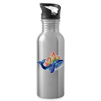 Whale Illustration with Coral | Protect the Sea - Water bottle with straw - silver - Right