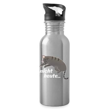 Nicht heute Katze - Trinkflasche mit integriertem Trinkhalm - Lightsilver - Rechts