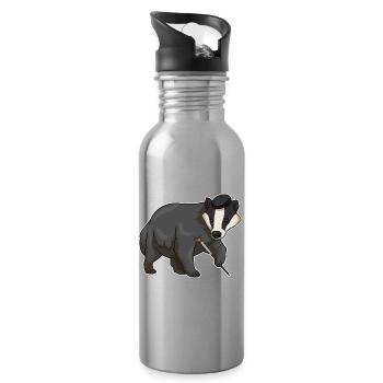 Dachs Maler Pinsel Malen - Trinkflasche mit integriertem Trinkhalm - Lightsilver - Rechts