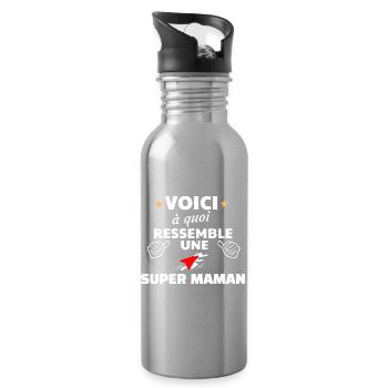 Humour maman super héroïne insoumise - Gourde avec paille intégrée - argent clair - Droite