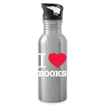 I LOVE BOOKS Reading Books - Water bottle with straw - silver - Right