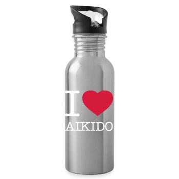 I LOVE AIKIDO - Trinkflasche mit integriertem Trinkhalm - Lightsilver - Rechts
