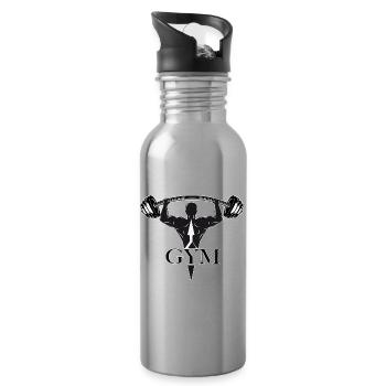 Motif de gymnastique noir et blanc - bodybuilder avec poids - Gourde avec paille intégrée - argent clair - Droite