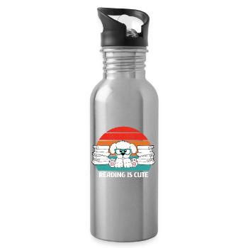 Reading is cute - Water bottle with straw - silver - Right