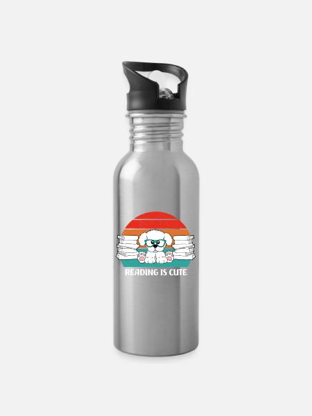 Reading is cute - Water bottle with straw - silver