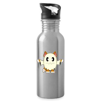 Katze Halloween Geist - Trinkflasche mit integriertem Trinkhalm - Lightsilver - Rechts