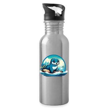 Robbe auf Felsen - Trinkflasche mit integriertem Trinkhalm - Lightsilver - Rechts