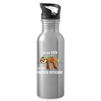 Sloth Saying Lazy Energy Efficient - Water bottle with straw - silver - Right