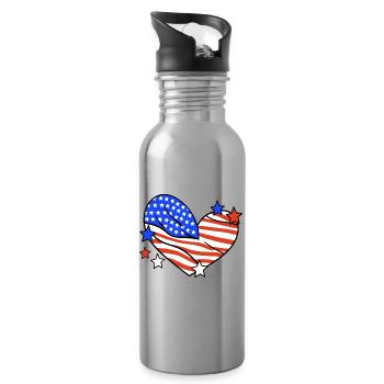Amerikanische Flagge Herz 4. Juli - Trinkflasche mit integriertem Trinkhalm - Lightsilver - Rechts
