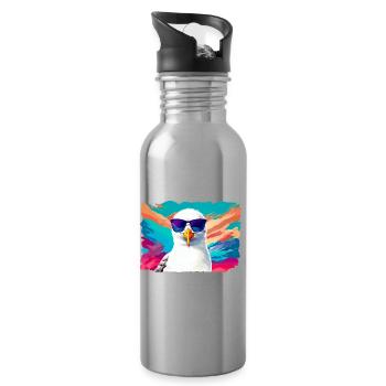 Funny seagull with sunglasses - Water bottle with straw - silver - Right