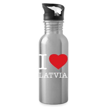 I LOVE LATVIA Lettland - Water bottle with straw - silver - Right
