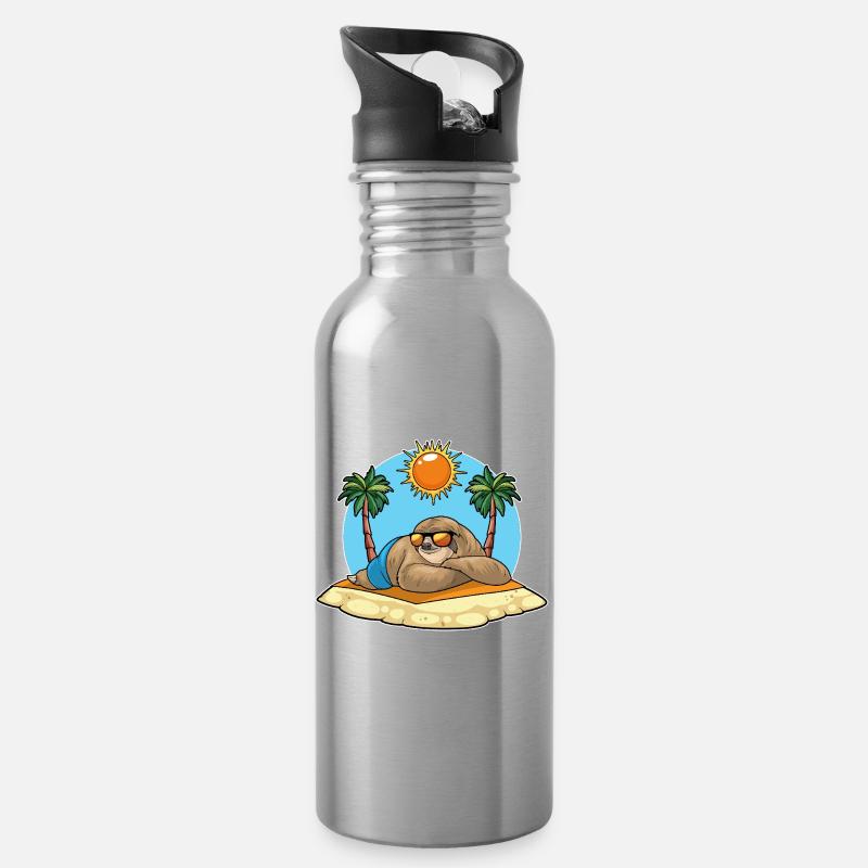 Faultier Sommer Palmen - Trinkflasche mit integriertem Trinkhalm - Lightsilver