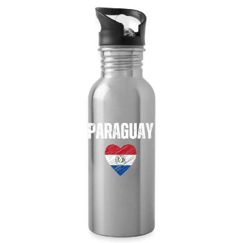 I love Paraguay, flag of Paraguay - Water bottle with straw - silver - Right