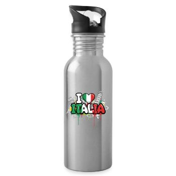 Vibrant Italy flag Love Graffiti Design - Water bottle with straw - silver - Right