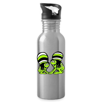 2 Frogs Reggae Music Rasta Hair Hat Jamaica - Water bottle with straw - silver - Right