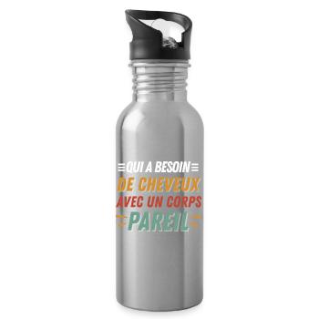 Bald, No need for hair with this dream body - Water bottle with straw - silver - Right