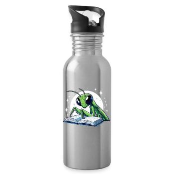 Reading grasshopper in the star book - Water bottle with straw - silver - Right