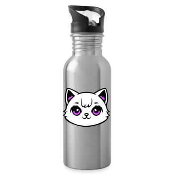 Katzenkopf Pink Augen Weiß Mieze Süß Kawaii Rosa - Trinkflasche mit integriertem Trinkhalm - Lightsilver - Rechts