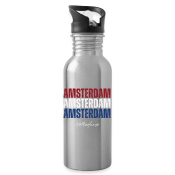 Amsterdam Netherlands, I love Holland - Water bottle with straw - silver - Right