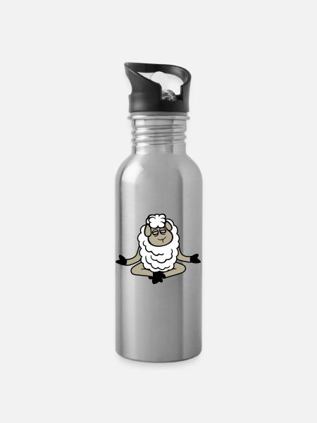 mouton détendu paisible yoga lotus méditation - Gourde avec paille intégrée - argent clair