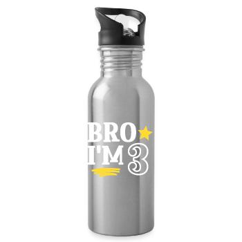 Bro ich bin 3 Jahre Alt Lustig Cool Geburtstag - Trinkflasche mit integriertem Trinkhalm - Lightsilver - Rechts