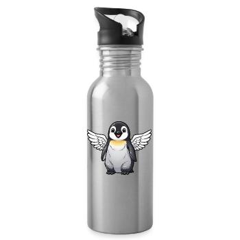 Ange pingouin mignon avec des ailes oiseau de dessin animé - Gourde avec paille intégrée - argent clair - Droite