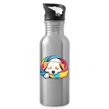 Slumbering Puppy Rainbow Scarf - Water bottle with straw - silver - Right