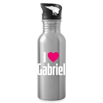 I Love Gabriel Pinkes Herz Ich liebe Gabriel - Trinkflasche mit integriertem Trinkhalm - Lightsilver - Rechts