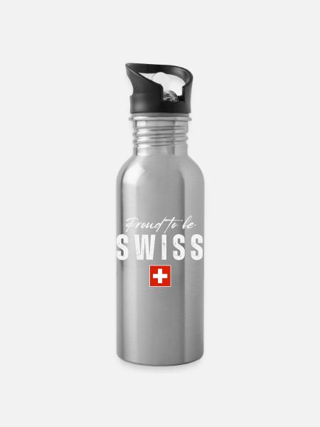 Schweizer Pride, Schweizer Flagge - Trinkflasche mit integriertem Trinkhalm - Lightsilver