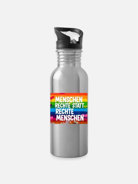 Menschenrechte statt rechte Menschen Statement - Trinkflasche mit integriertem Trinkhalm - Lightsilver