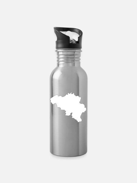 Belgium Country Silhouette - Water bottle with straw - silver