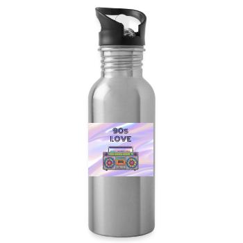 90s Love Boombox - Water bottle with straw - silver - Right