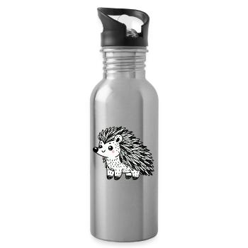 Cute Black and White Porcupine - Water bottle with straw - silver - Right