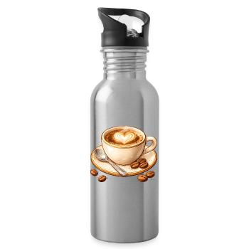 Kaffee Illustration mit Herz  - Trinkflasche mit integriertem Trinkhalm - Lightsilver - Rechts
