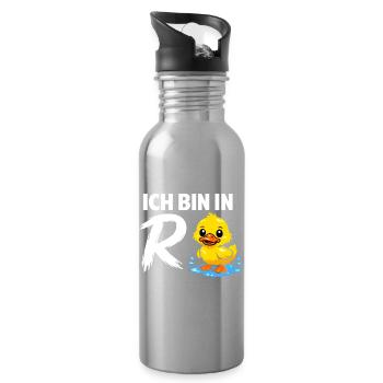 Rente Ente Ich Bin In Rente Geschenk - Trinkflasche mit integriertem Trinkhalm - Lightsilver - Rechts