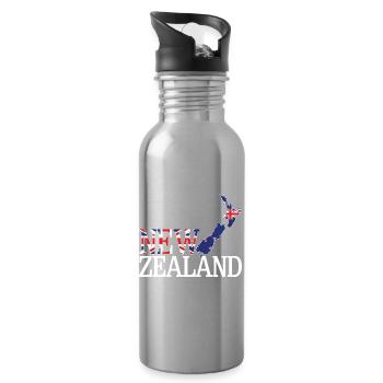 New Zealand Land Map - Water bottle with straw - silver - Right