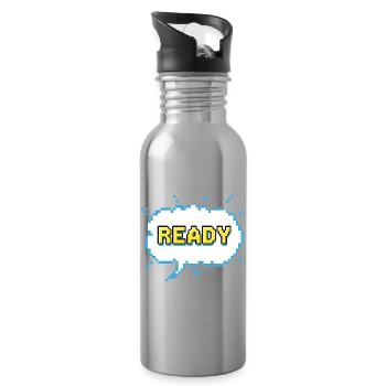 READY Schriftzug im Pixel Comic Look - Trinkflasche mit integriertem Trinkhalm - Lightsilver - Rechts