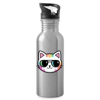 Regenbogen-Minimalistische Katzen-Schwarzbrille - Trinkflasche mit integriertem Trinkhalm - Lightsilver - Rechts