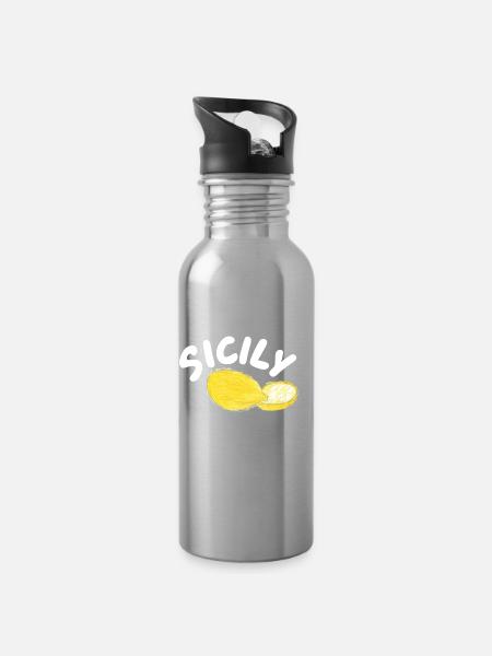 Illustration des citrons de Sicile - Sicile - Gourde avec paille intégrée - argent clair