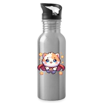 Helden Kätzchen Superheld Katze Super Mieze - Trinkflasche mit integriertem Trinkhalm - Lightsilver - Rechts