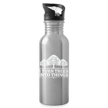 Ich mache aus Bäumen Dinge Zimmermann Humor Tischler - Trinkflasche mit integriertem Trinkhalm - Lightsilver - Rechts