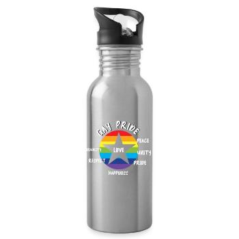 love gay CSD regenbogen stolz vielfalt stern LGBTQ - Trinkflasche mit integriertem Trinkhalm - Lightsilver - Rechts