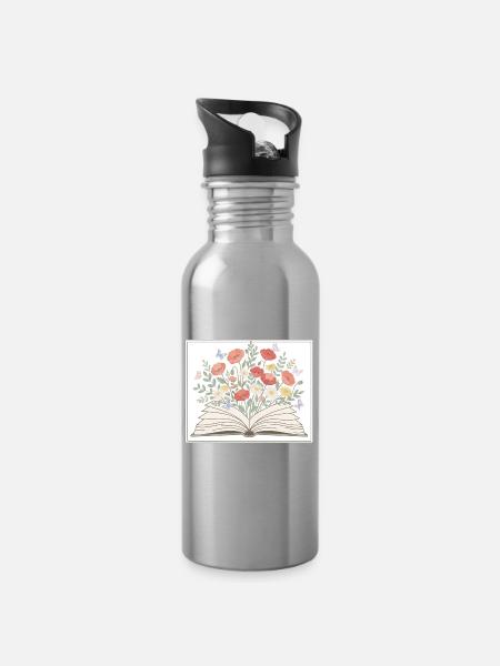 Bücher - Trinkflasche mit integriertem Trinkhalm - Lightsilver