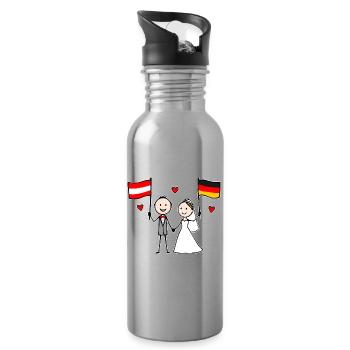 Wedding Couple Austria Germany Flag - Water bottle with straw - silver - Right