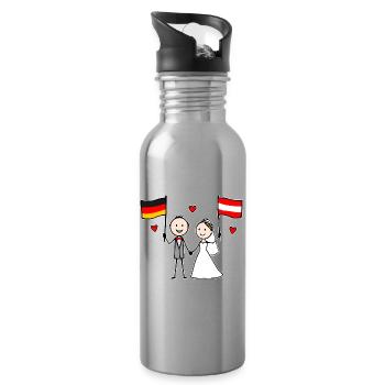Wedding couple Germany Austria Flag - Water bottle with straw - silver - Right