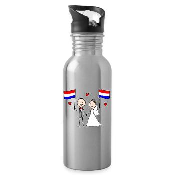 Wedding Couple Holland Flag - Water bottle with straw - silver - Right