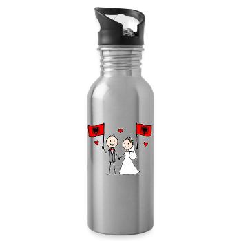 Wedding Couple Albania Flag - Water bottle with straw - silver - Right