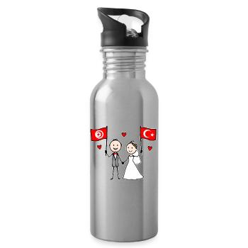 Wedding Couple Tunisia Turkey Flag - Water bottle with straw - silver - Right