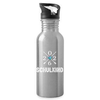 Schulkind 2026 Herz Pfeile weisses Design - Trinkflasche mit integriertem Trinkhalm - Lightsilver - Rechts